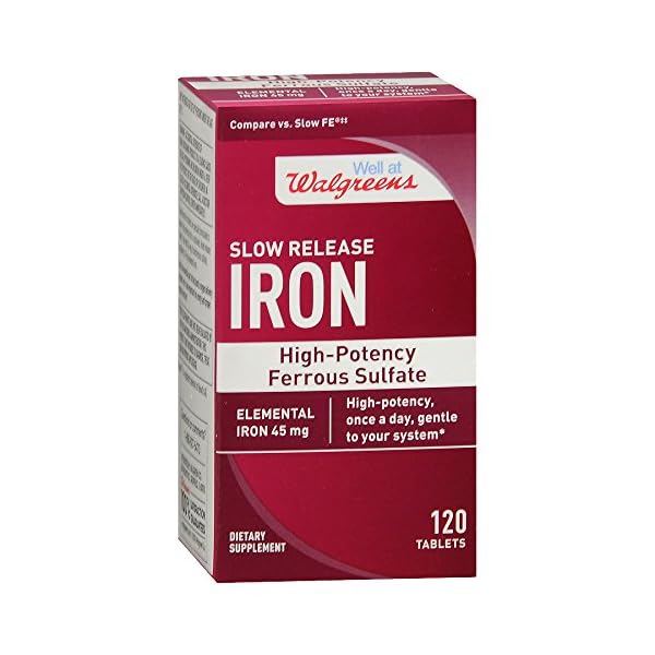 Walgreens Iron Slow Release High Potency Ferrous Sulfate 45mg, Tablets, 120 ea