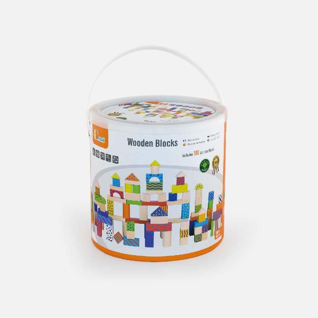 Viga Wooden Blocks - 100Pcs Alphabet & Numbers, Multicoloured, Medium - Image 3