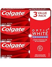 Colgate Optic White Advanced Teeth Whitening Toothpaste with Fluoride, 2% Hydrogen Peroxide, Sparkling White - 3.2 Ounce (3 Pack)
