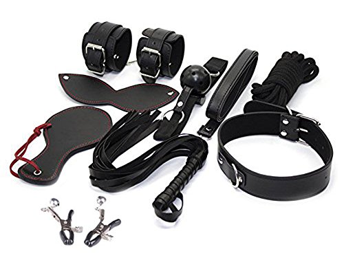 Cosplay Party Set - with Blindfold Eye Mask, Collar, Hand Cuffs, Ankle Cuffs and Rope Black