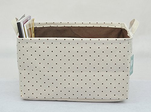 Drawstring Closure for Dust-proof, Storage Box with Handles, Best Storage Container for Clothes/books/ Cosmetics Organization on the Table or in Closet, Khaki Dot - Thumbnail 3