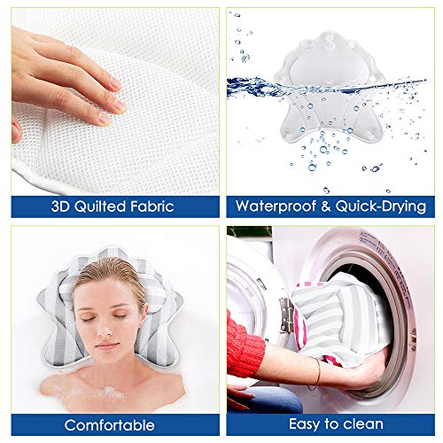 Kranich Bath Pillow with 6 Suction Cups 3D Mesh Spa Bath Pillow Bath Neck Pillow for Tub - Thumbnail 5
