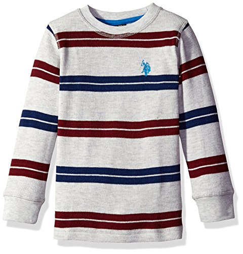 U.S. Polo Assn Little Boys' Long Sleeve Thermal Bengal Striped Pullover Shirt, Oatmeal Heather, 5/6
