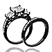 FlameReflection Wedding Band Sets for Women Black Stainless Steel Engagement Ring Set Princess CZ SPJ