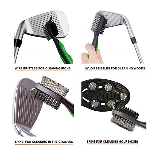 Hsxfl Golf Club Brush with Groove Cleaning Spike,2 Ft Retractable Cord and Clip.Lightweight and Stylish, Ergonomic Design, Golf Accessories Easily Attaches to Golf Bag (Green) - Thumbnail 2