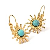 IUITY Gold Hoop Earrings Studs for Women Trendy 14K Gold Plated Turquoise Leverback Dangle Earrings Dangling Hypoallergenic Fashion Lightweight Jewelry Gift for Women Girls Wedding Graduation Part