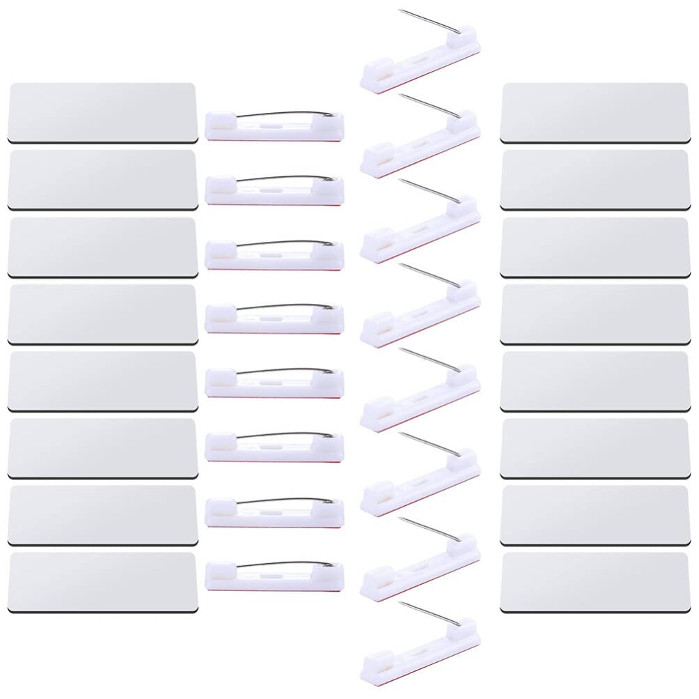 NUOBESTY Blank Name Tags 16pcs Sublimation Name Tags DIY Blank ID Name Badge with Pin Backing Custom Personalized for Office Workers Students White