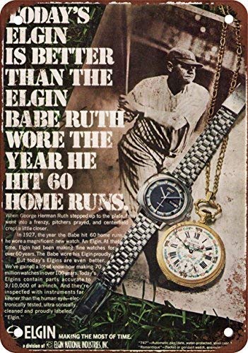 Durable No Rust Business Sign 12"X16"1970 Elgin Watches Babe Ruth,Poster Warning Plaque Art Decor fo
