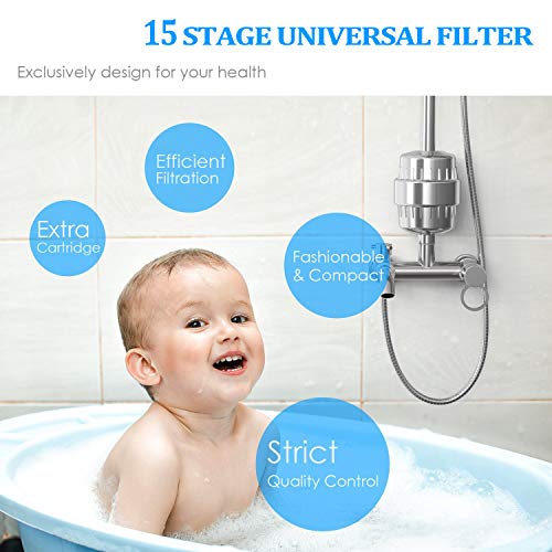 15-Stage Shower Filter with Replaceable Cartridge - Remove Chlorine, Heavy Metals, Softens Hard Water, Multi-stage Filtration, Tffectively Shield Impurities