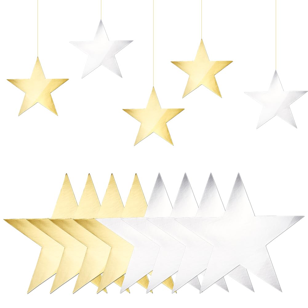 SOFPLATE 48Pcs Star Shape Cutout Paper Stars Cutouts 6 Inch Silver Golden Double Sided Printed Shiny Glitters Shimmer Art Confetti Cutout for DIY Crafting Bulletin Board Classroom Wall Party Decors