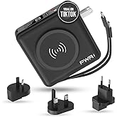 PWRMobile PWR Travel PRO 5-in-1 Power Bank – 10,000mAh with Built-in Cables – 20W USB-C + 15W Wireless Charging – Compact Portable Charger for iPhone & Android- Black