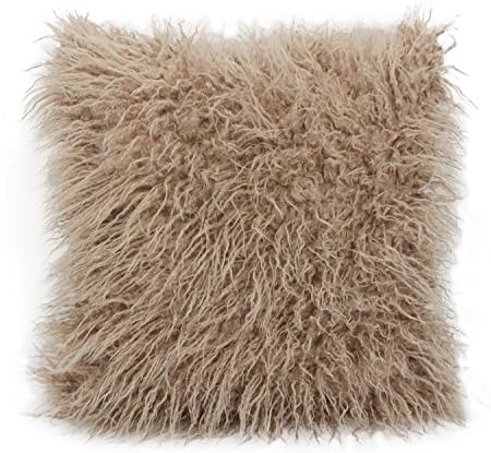 livcoz Faux Mongolian Fur pillowcase Curly Lamb long curly hair Throw Pillow Cover Super Soft Plush Pillowcase 18x18 Inches (Mogolian Curly Brown)