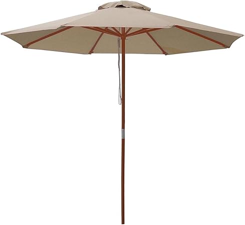 Amazon Com Yescom 9ft Wooden Outdoor Patio Table Umbrella W Pulley Market Garden Yard Beach Deck Cafe Decor Sunshade Garden Outdoor