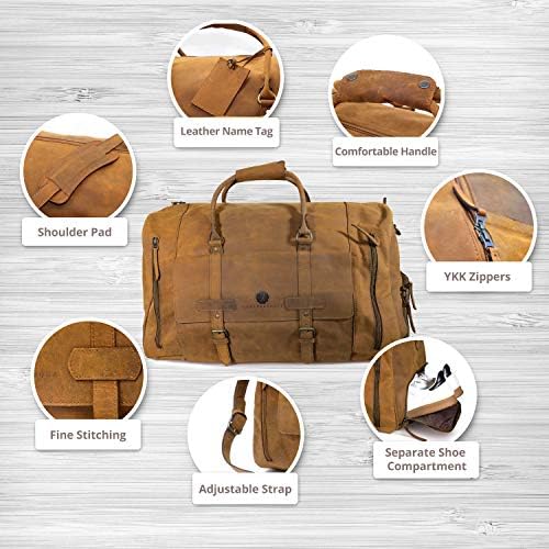 Flatiron 22 Inch Handmade Genuine Buffalo Leather Duffel Weekender Overnight Travel Bag with Shoe Compartment for Men and Women Crazy Horse Distressed Vintage Brown Carry-On 5 Flatiron 22 Inch Handmade Genuine Buffalo Leather Duffel Weekender Overnight Travel Bag with Shoe Compartment for Men and Women Crazy Horse Distressed Vintage Brown Carry-On