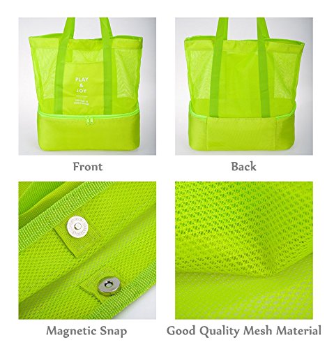Lazyaunti Mesh Beach Totes Bag For Kids Toy Organizer Bag with Zipper Insulated Picnic Cooler Bag for Travel Shopping Pool Yoga Gym Bag
