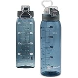 Teentumn 30oz Sport Water Bottle with Time Markers, Large Durable Gym Plastic Bottle Tritan BPA Free for Fitness, Outdoor Ent