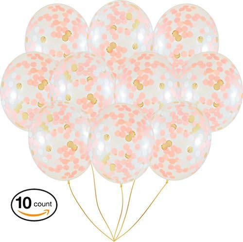 Modern Jubilee 10 Large 18" Confetti Balloons, Rose Gold Foil, Light Pink and White Paper Pre-Filled, for Wedding Engagement Birthday Party Events