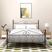 JURMERRY Bed Frame Queen Size with Headboard and Footboard Platform Bed Strong Mattress Foundation No Box Spring Needed,Queen Bronze