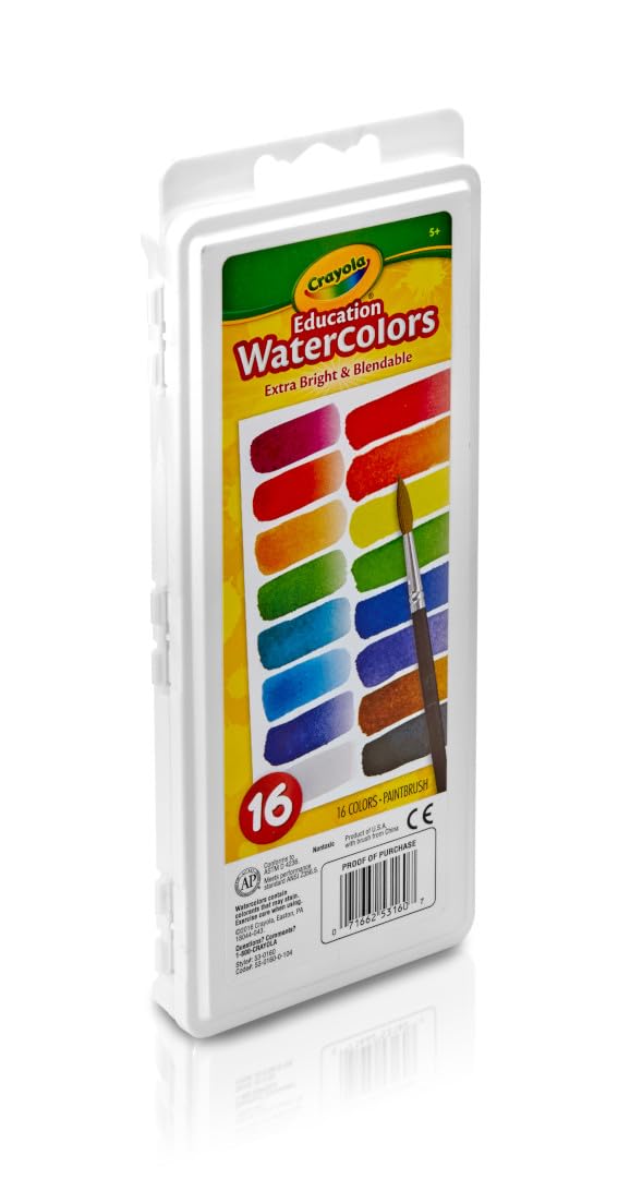 Crayola Watercolor Paint Set (16 Count), Washable Paint for Kids, 1 Paint Brush, Arts & Crafts Supplies, Assorted Colors, Ages 4+