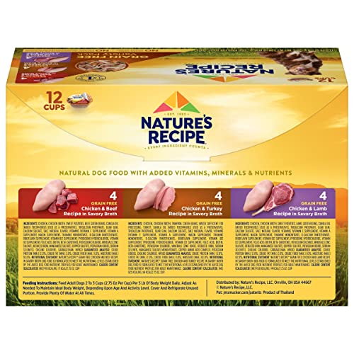 NATURE’S RECIPE GRAIN FREE CHICKEN & BEEF, CHICKEN & TURKEY, CHICKEN & LAMB WET DOG FOOD VARIETY PACK, 2.75 OUNCE (PACK OF 12)