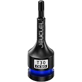 JEUCLEL T30 Torx Bit Socket, 1/2" Drive Torx Star 6 Point Impact Bit Socket | 3-Inch, Cr-Mo Steel, Lengthen Screwdriver Adapter for Electric Ratchet Wrenches, Fastening Screws, Socket Wrench, Head Drill