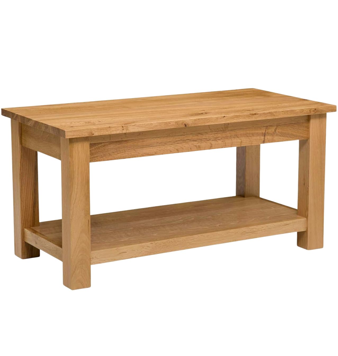 Hallowood Furniture Waverly Oak Large Coffee Table with Lower Storage Shelf, Solid Wooden Centre Table, Light Oak Furniture Piece Ideal for Living Rooms and Lounge Spaces