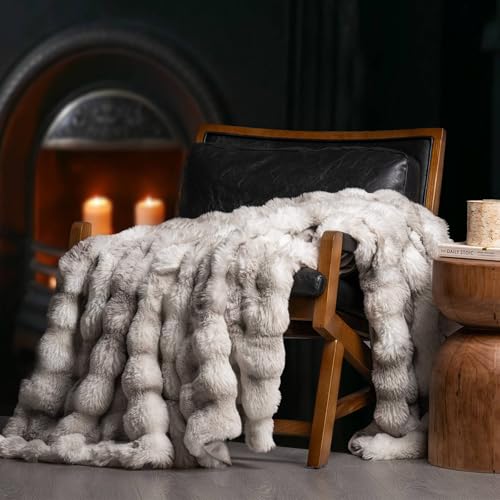 EverGrace Faux Rabbit Fur Bubble Throw Blanket