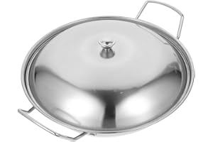 NIYANGLE Thick Stainless Steel Wok Pan with Lid 11-inch Double Handle Non-Slip Cooking Pot for Home Kitchen