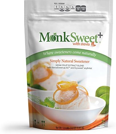 MonkSweet Plus - 1 lb bag - Monk Fruit, Stevia &amp; Erythritol Blend NonGMO Low Carb Sweetener