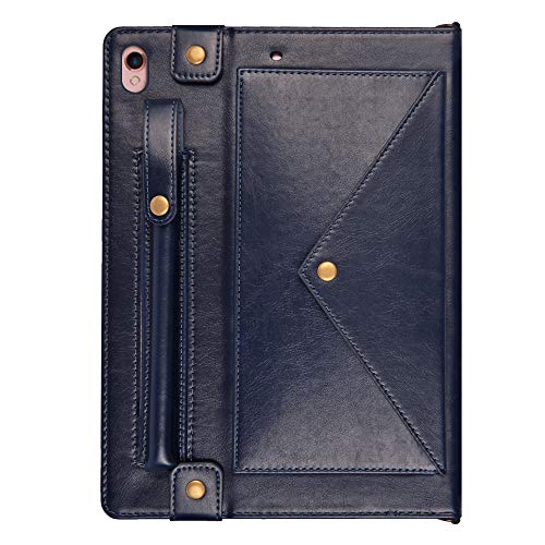 Businda Case for 2017 iPad Pro12.9, Envelope Case with Card Slots and Hand Grip Strap Wallet File Folio Pocket PU Leather Hangbag Magnetic Stand Cover for iPad Pro 2017/2015 12.9 Inch (Dark Blue)
