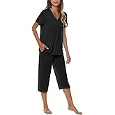 JINSHI Women's Pajamas Set Short Sleeve Top and Capri Pants Lightweight Sleepwear Comfy Pjs Lounge Set with Pockets