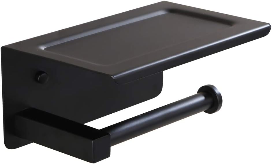 XVL Toilet Paper Holder with Mobile Phone Storage Shelf Bathroom Tissue Holder, Matte Black, SUS304 Stainless Steel G319C