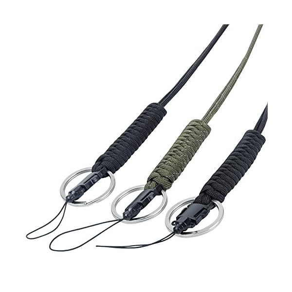 EOTW-Military-Grade-Utility-Necklace-Paracord-Lanyard-Keychain-Whistles-Cord-Wrist-Strap-Parachute-Rope-Badge-Camera-Cellphone-Waterproof-Case-Holder-with-Metal-Hook-For-Outdoor-3-Pack-BlackOlive