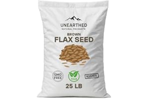 Unearthed Whole Flax Seed - Premium Quality Plant-Based Protein, Gluten-Free, Non-GMO, Kosher, Vegan, Raw Seeds, Rich in Omega-3, Great for Baking, Topping, Smoothies & Beverages (25lb)