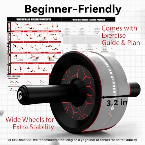 VINSGUIR Ab Roller Wheel, Abs & Core Workout Equipment for Home Gym with Knee Pad Accessories, Abdominal Wheel for Full-body Strength Training