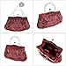 BMC Red Beaded Sequin Design Metal Frame Kissing Lock Clasp Satin Interior Evening Clutch - Exuding Eloquence Collection