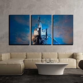 3 Piece Canvas Wall Art - Old Castle on The Hill - Modern Home Art Stretched and Framed Ready to Hang - 16"x24"x3 Panels