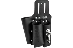 Klein Tools S5118PRS Leather Tool Holder with 3 Pockets for Pliers, Folding Rule, Screwdriver and Knife Snap, Fits Belts up t