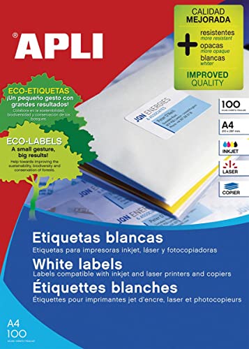 Apli 001668 - Box of 100 White Labels for Printer 105X291