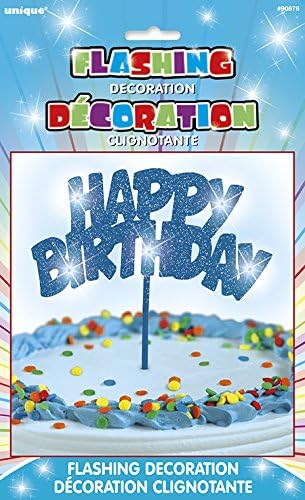 Unique Party 90878 - Blue Flashing Happy Birthday Cake Decoration, 20 cm x 15 cm