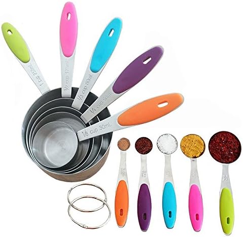 Measuring Cups and Spoons Set, 10-Piece Stainless Steel Stackable, Nesting Measuring Cups Set - For Liquid, Dry Food, Baking Cupcakes, Precision Cooking, Diet Weight Watchers