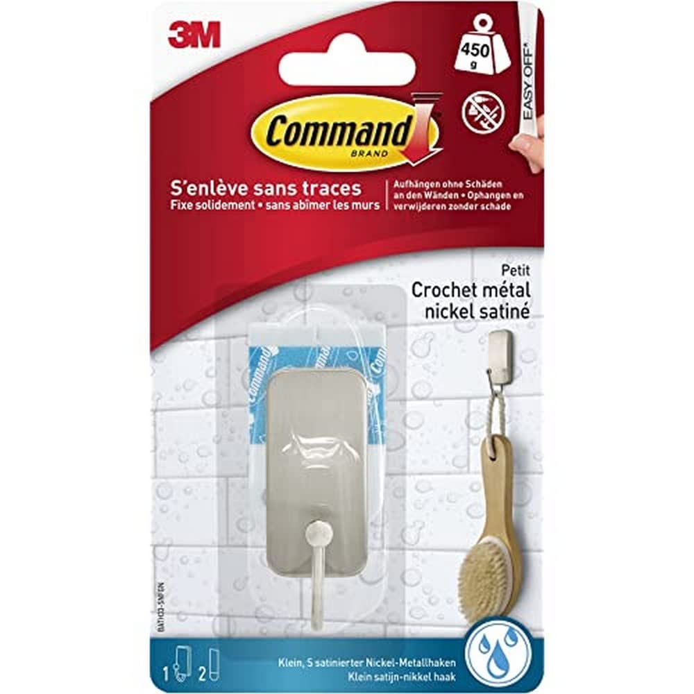 Command Bathroom Narrow Metal Hooks Satin Nickel 1 Hook 25 Tips