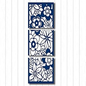 Canvas Wall Art Blue Flowers Pattern Painting Artwork for Home Prints Framed - 12"x12"x3 Panels