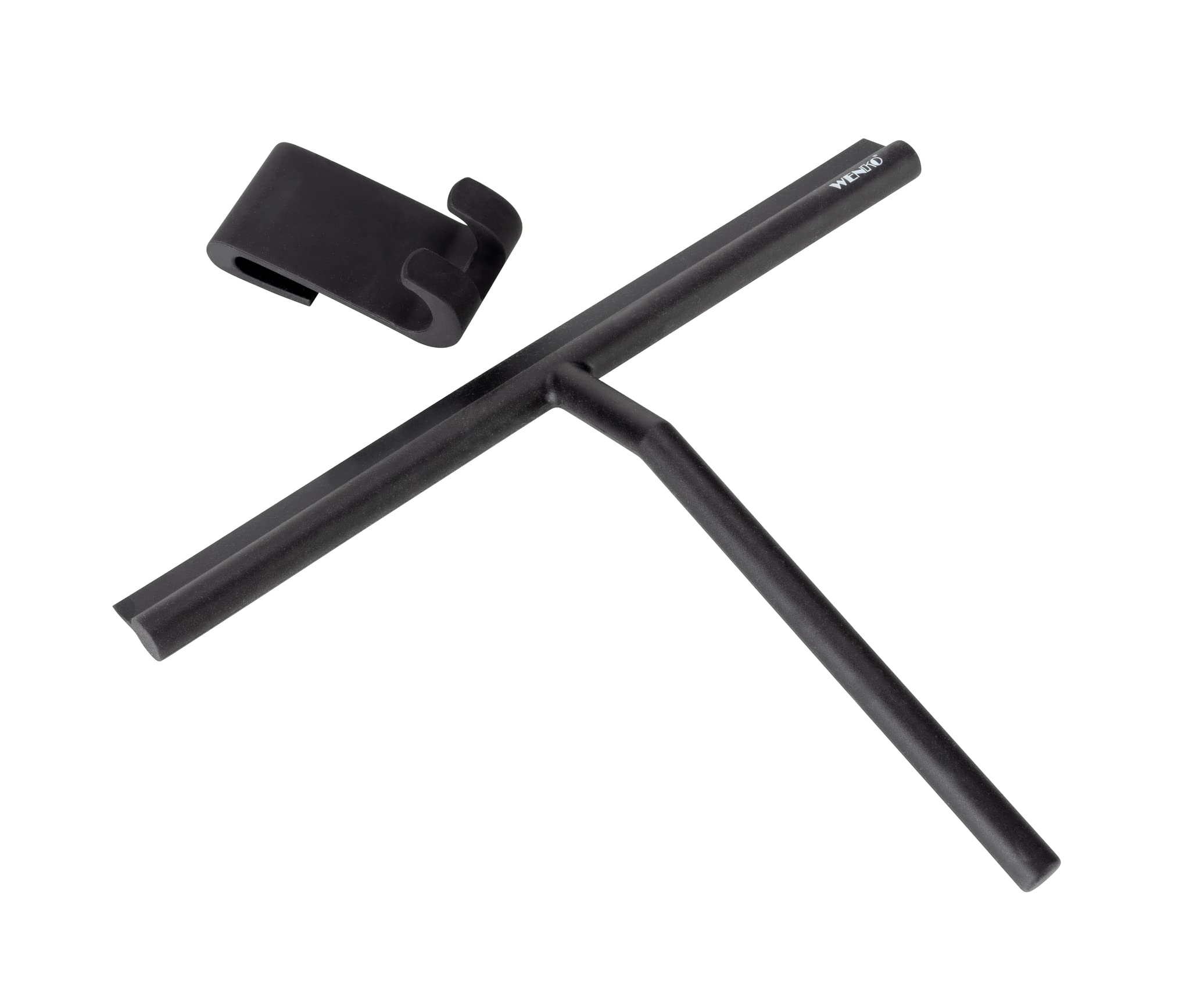WENKO Bathroom squeegee Mola XXL, shower squeegee with extra wide wiping surface for mirrors and tiles, made of stainless steel coated with silicone, incl. hanging device for shower walls, black