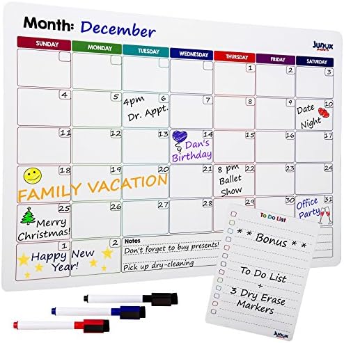 Magnetic Dry Erase Calendar for Refrigerator - Smart Monthly Planner &amp; Organizer for Kitchen Fridge - Large Erasable Whiteboard 16'' X 12'' - with FREE 3 Color Markers &amp; Family To Do List