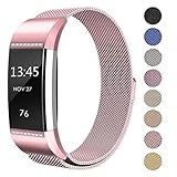 SWEES Metal Bands Compatible Fitbit Charge 2, Stainless Steel Metal Magnetic with Diamond Dressy Design Replacement Wristband Small (5.5