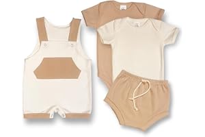 KIT Enxoval Brisa com 4 Peças Suedine 100% Algodão Jardineira, Tapa Fralda e Body Bebê