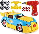 CoolToys Custom Take-A-Part Car Playset - Sports Car with Electric Play Drill and 30 Car Modification Pieces - Motion Activated Lights and Sounds