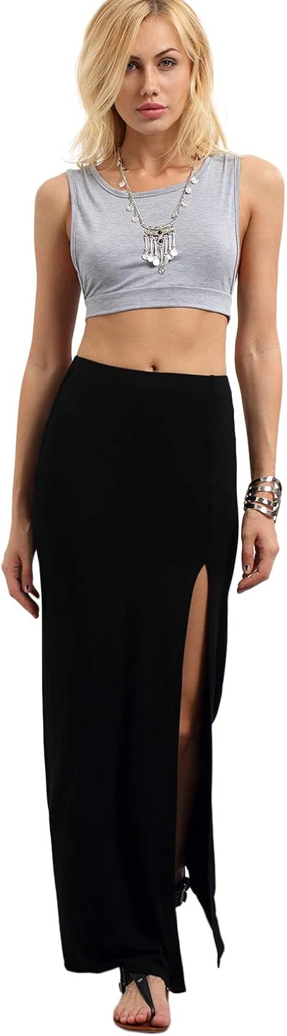 Verdusa Women's Solid Color High Waist Side Split Maxi Skirt at  Women’s Clothing store
