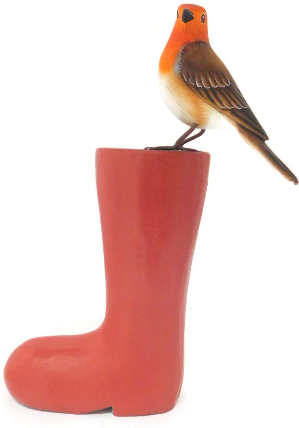 Brave Wings Hand Carved Wooden Bird ~ Robin Red Breast on Red Boot ~ OOAK Ornament Sculpture Figurine Statue Unique Table Decoration Home Decor Gift for Christmas and Birthdays ~ 4893